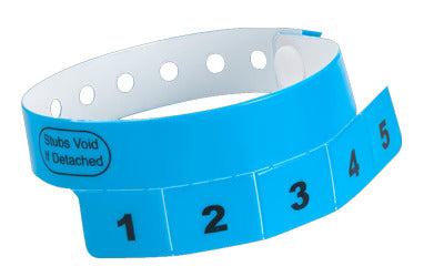 Blue Tyvek Wristbands and Vinyl Voucher Wristbands