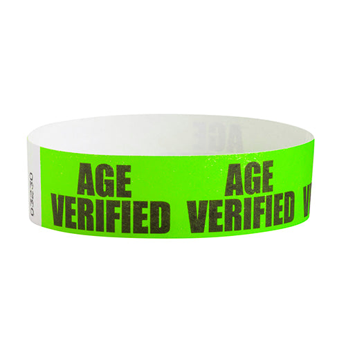 3/4" Tyvek Age Verified on Green Wristbands