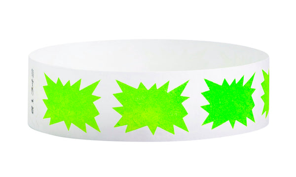 3/4" Tyvek Green Bursts Wristbands