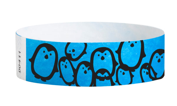 3/4" Tyvek Blue Penguins Wristbands