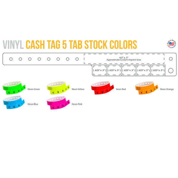 CASH TAG 3 Tabs Vinyl Wristbands 500 Box