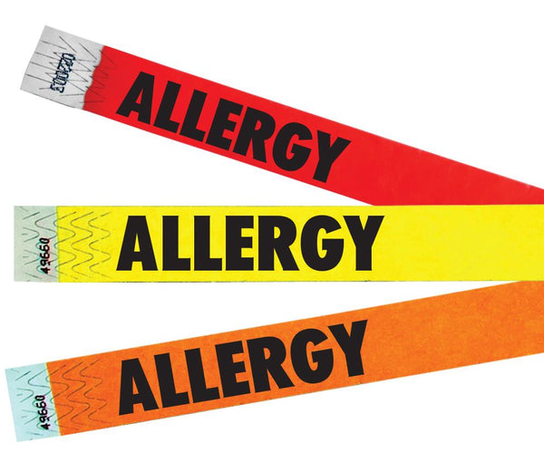 3/4" Medical Alert Allergy Tyvek Wristbands