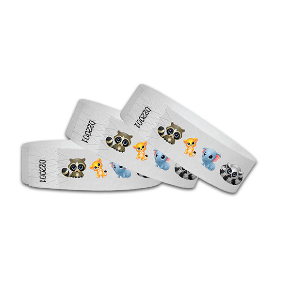 3/4" Baby Animals Multi-Color Tyvek Wristbands