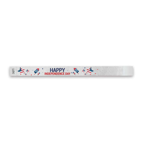 3/4" Tyvek Happy Independence Day Wristbands 500 Pack