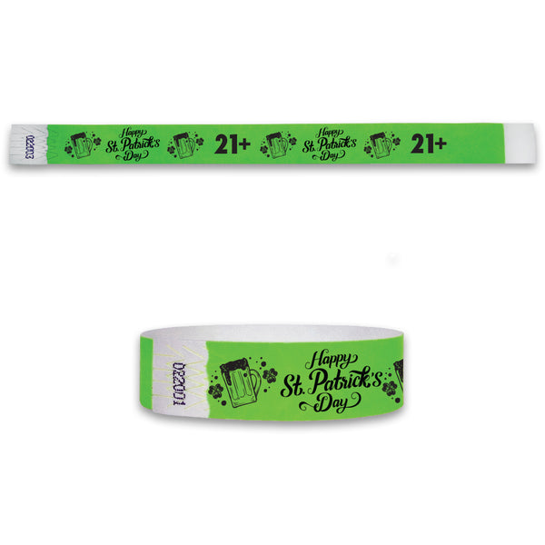 3/4" St Patrick's Day Over 21 Tyvek Wristbands