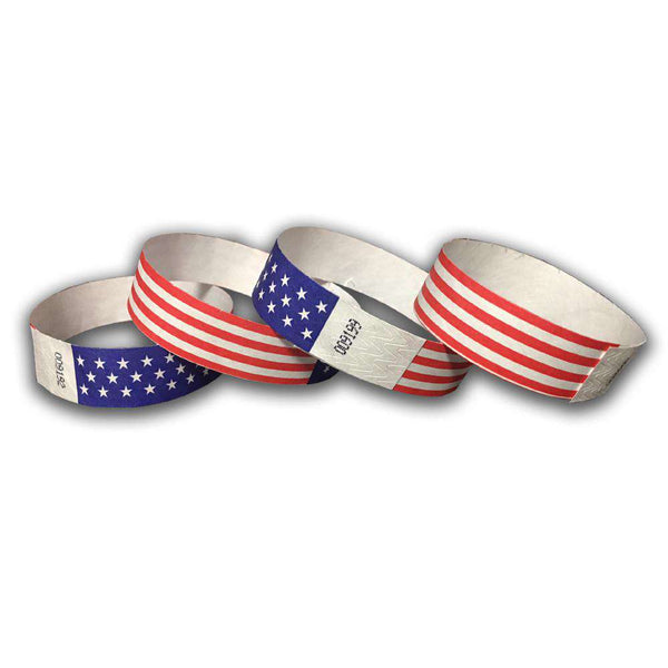 3/4" American Flag Designed Tyvek Wristbands
